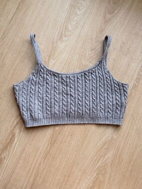 36 Point 5 Cable Knit Crop Tank Top in Light Gray